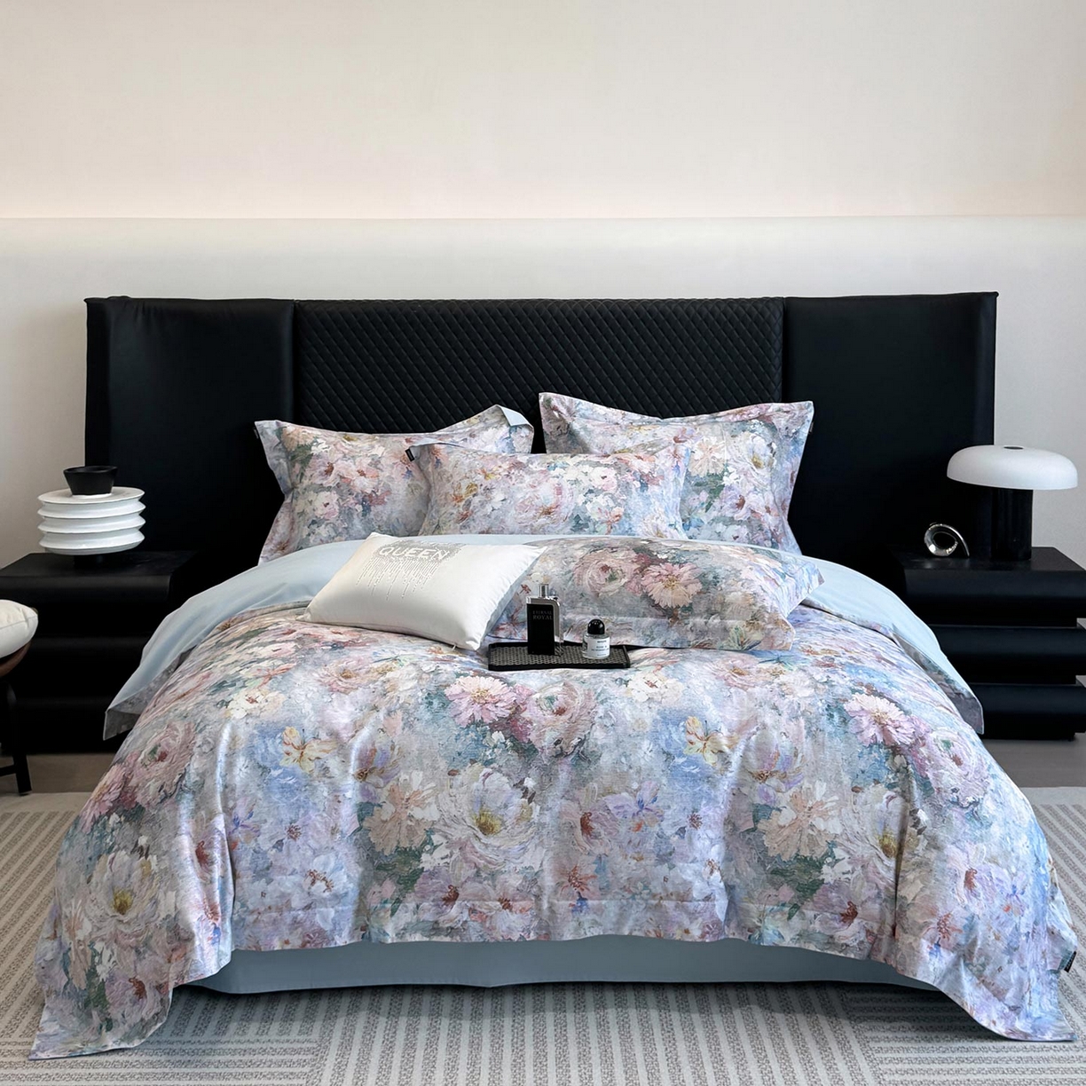 91家纺网 家纺一手货源 找家纺  2025秋冬新款轻奢新疆长绒棉纯棉磨毛加厚数码印花四件套花慕里 花慕里-蓝