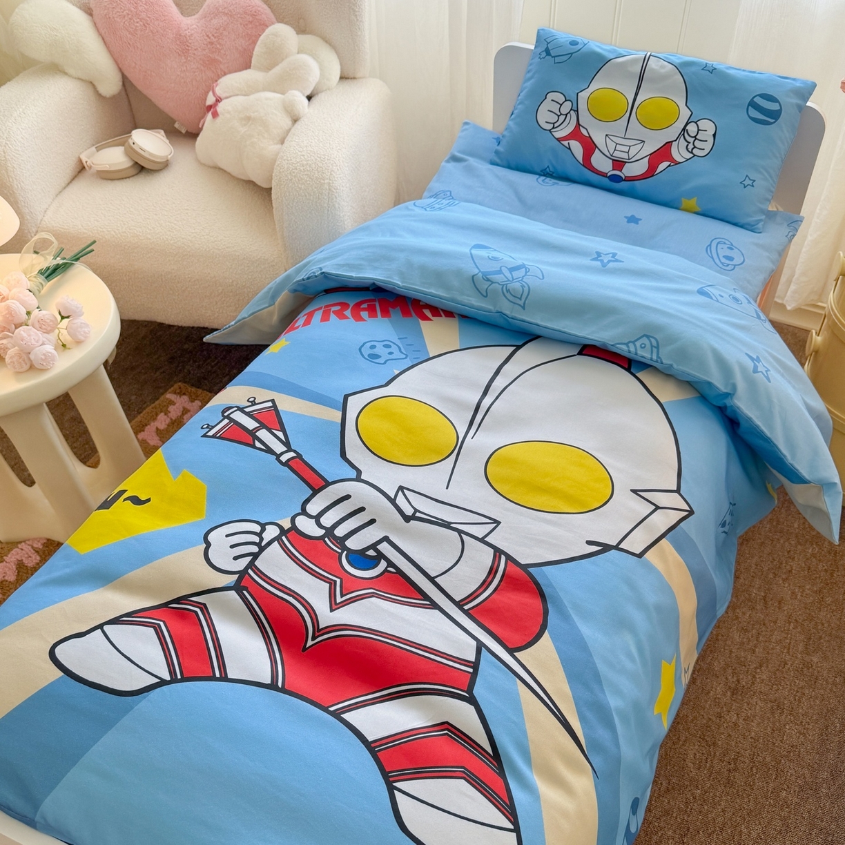 91家纺网 家纺一手货源 找家纺 名兮家居 2025新款全棉大版经典奥特曼幼儿园儿童套件【含防伪标】 炫酷奥特曼