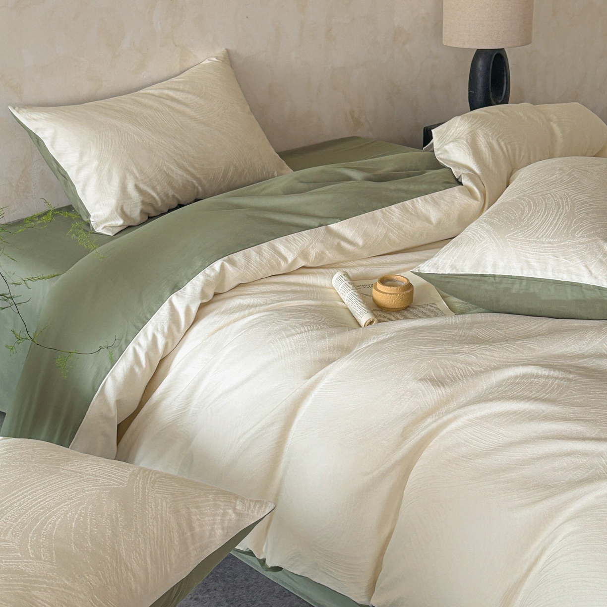 91家纺网 家纺一手货源 找家纺 （总）618家纺 2025新款全棉磨毛提花法式双拼四件套-赫本系列