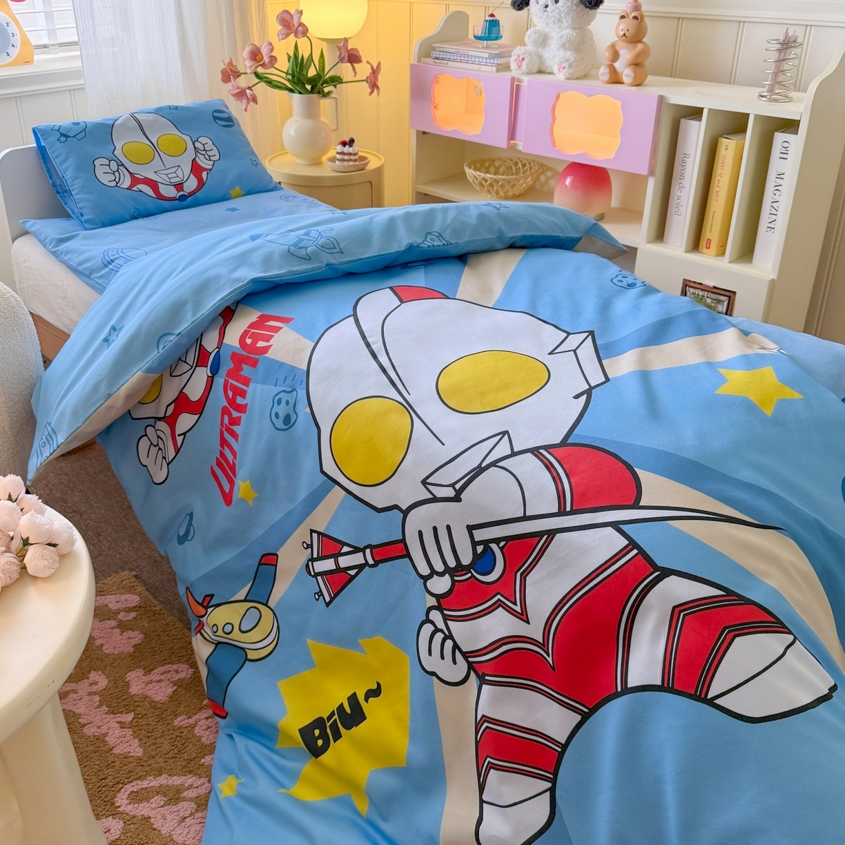 91家纺网 家纺一手货源 找家纺 名兮家居 2025新款全棉大版经典奥特曼幼儿园儿童套件【含防伪标】 炫酷奥特曼