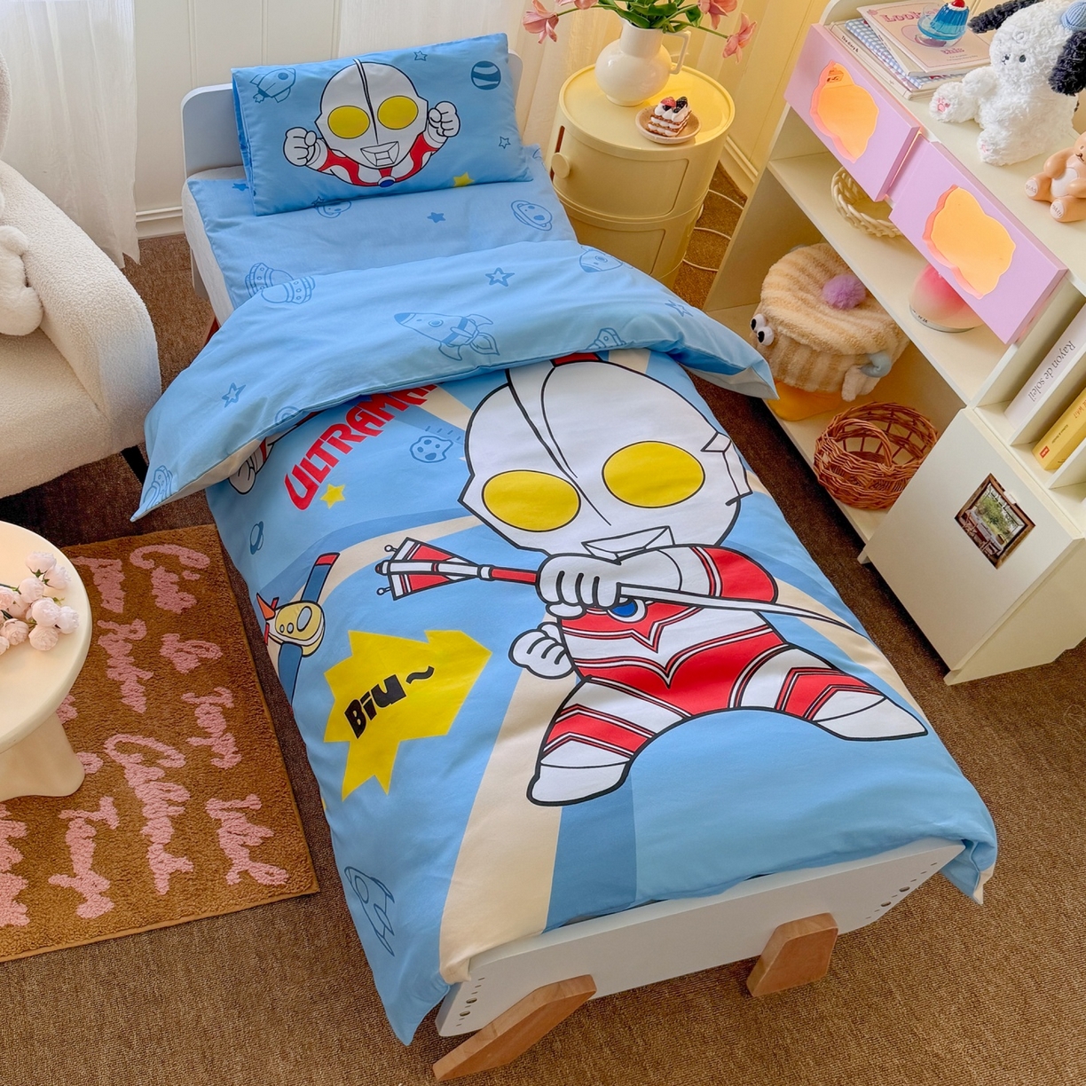 91家纺网 家纺一手货源 找家纺 名兮家居 2025新款全棉大版经典奥特曼幼儿园儿童套件【含防伪标】 炫酷奥特曼