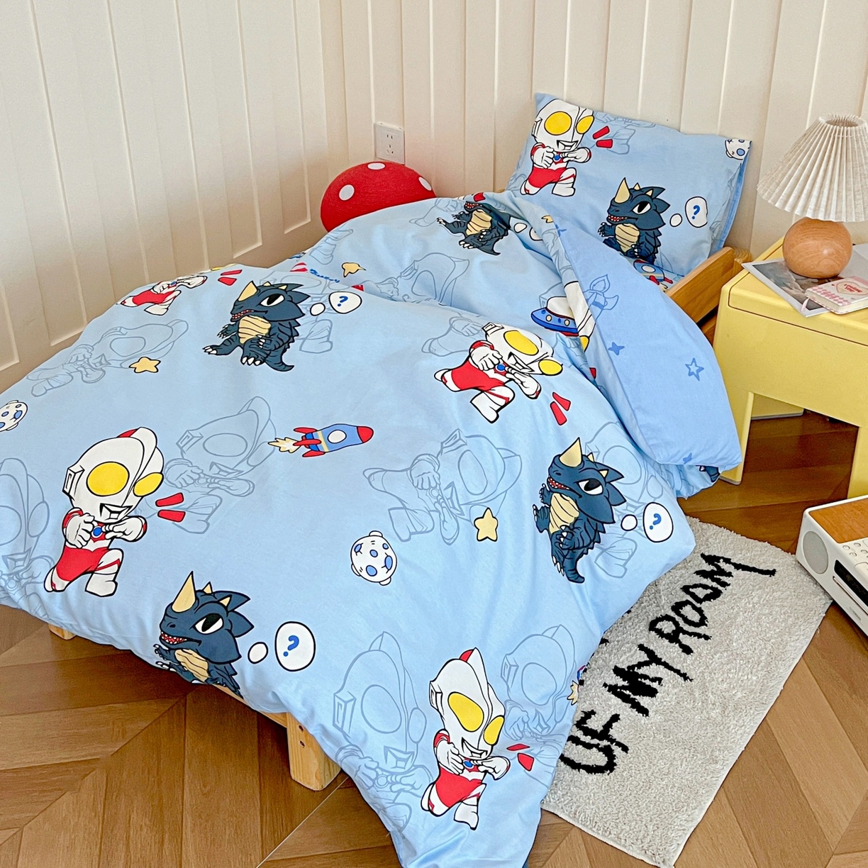 91家纺网 家纺一手货源 找家纺 名兮家居 2025新款全棉小版经典奥特曼-三丽鸥幼儿园儿童套件【含防伪标】 奥特勇士