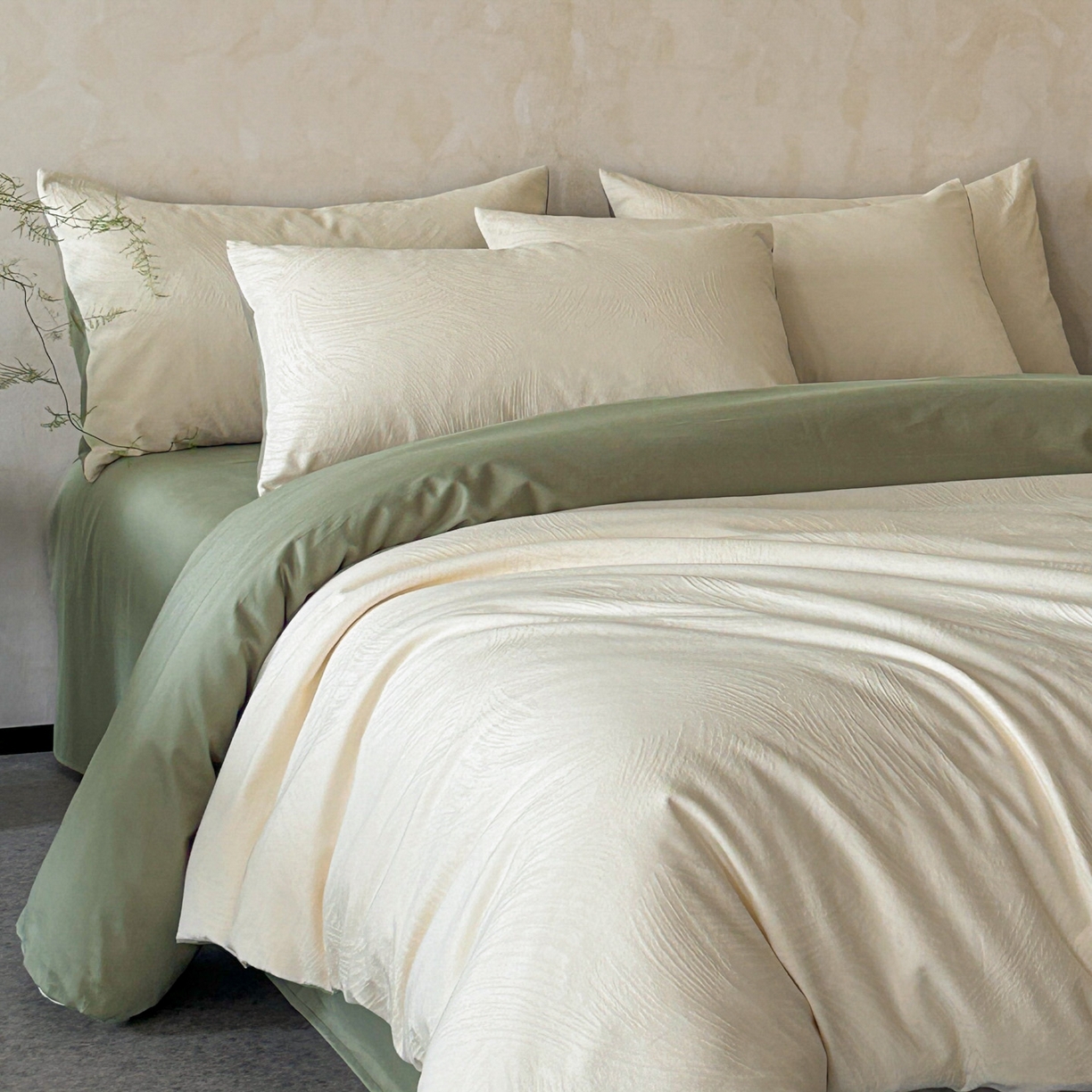 91家纺网 家纺一手货源 找家纺 （总）618家纺 2025新款全棉磨毛提花法式双拼四件套-赫本系列