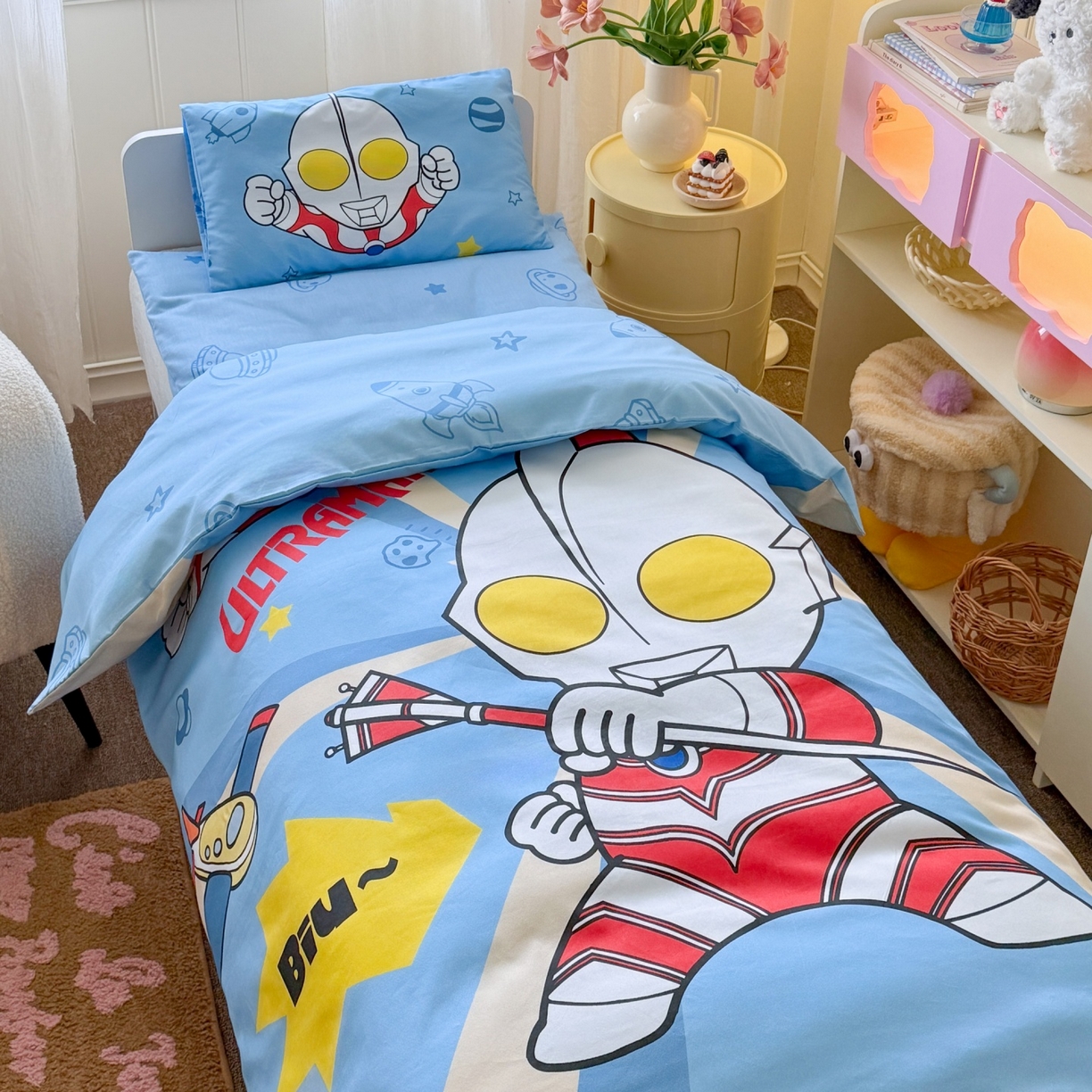 91家纺网 家纺一手货源 找家纺 名兮家居 2025新款全棉大版经典奥特曼幼儿园儿童套件【含防伪标】 炫酷奥特曼