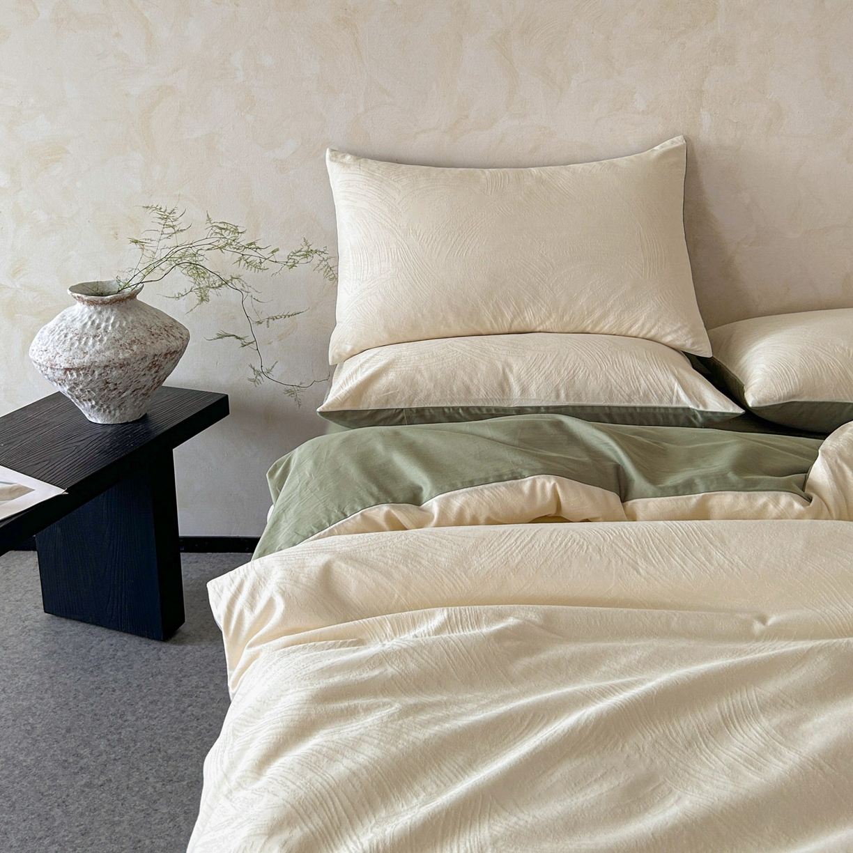 91家纺网 家纺一手货源 找家纺 （总）618家纺 2025新款全棉磨毛提花法式双拼四件套-赫本系列