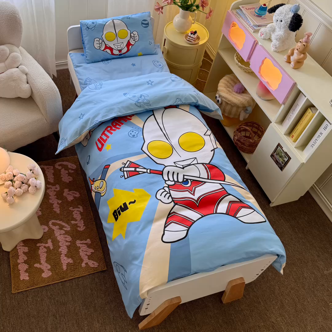 91家纺网 家纺一手货源 找家纺 名兮家居 2025新款全棉大版经典奥特曼幼儿园儿童套件【含防伪标】 炫酷奥特曼