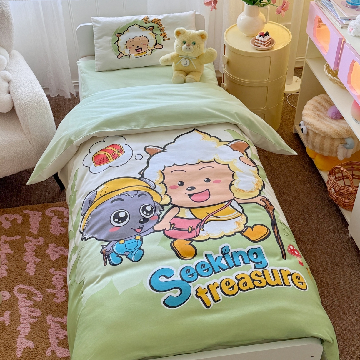 91家纺网 家纺一手货源 找家纺 名兮家居 2025新款全棉大版经典奥特曼幼儿园儿童套件【含防伪标】 寻宝