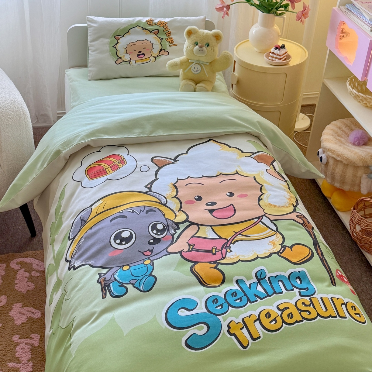 91家纺网 家纺一手货源 找家纺 名兮家居 2025新款全棉大版经典奥特曼幼儿园儿童套件【含防伪标】 寻宝