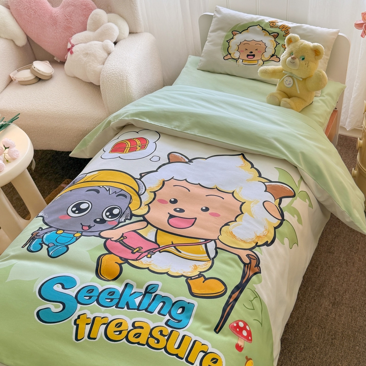 91家纺网 家纺一手货源 找家纺 名兮家居 2025新款全棉大版经典奥特曼幼儿园儿童套件【含防伪标】 寻宝