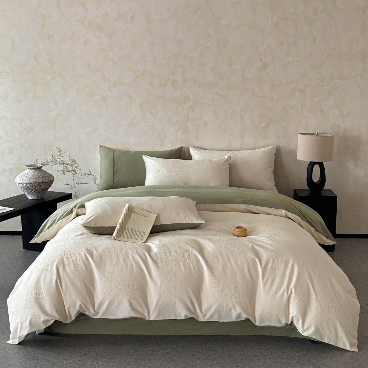 91家纺网 家纺一手货源 找家纺 （总）618家纺 2025新款全棉磨毛提花法式双拼四件套-赫本系列