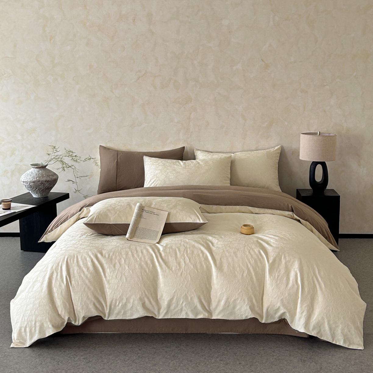 91家纺网 家纺一手货源 找家纺 （总）618家纺 2025新款全棉磨毛提花法式双拼四件套-赫本系列