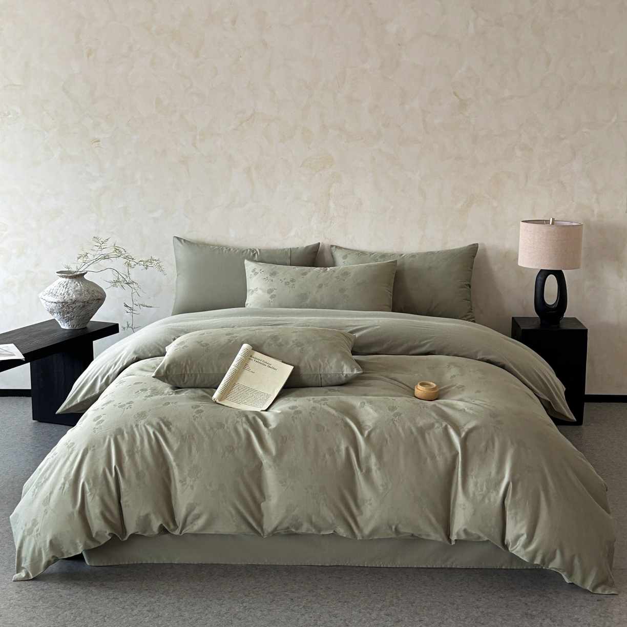 91家纺网 家纺一手货源 找家纺 （总）618家纺 2025新款全棉磨毛提花法式双拼四件套-赫本系列