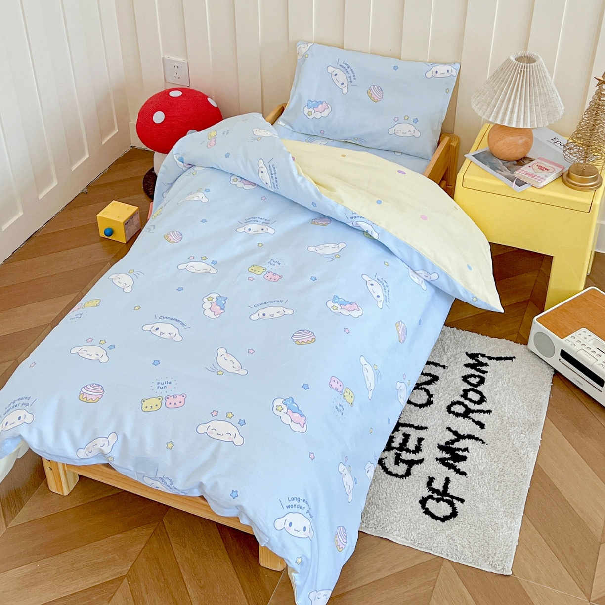 91家纺网 家纺一手货源 找家纺 名兮家居 2025新款全棉小版经典奥特曼-三丽鸥幼儿园儿童套件【含防伪标】 蛋糕玉桂狗