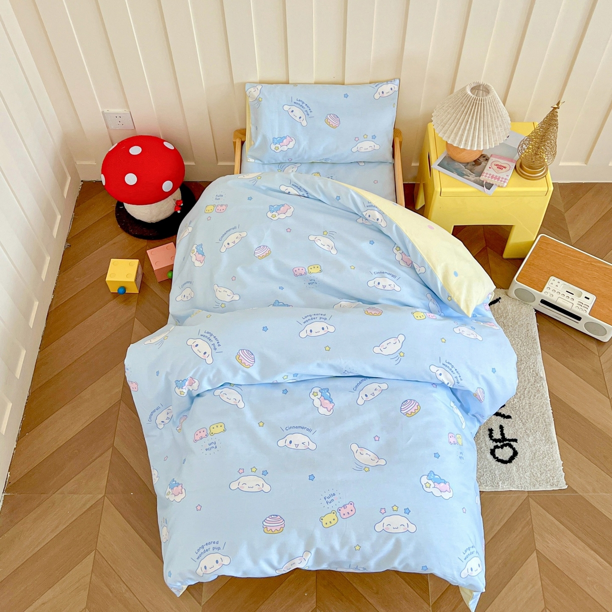 91家纺网 家纺一手货源 找家纺 名兮家居 2025新款全棉小版经典奥特曼-三丽鸥幼儿园儿童套件【含防伪标】 蛋糕玉桂狗