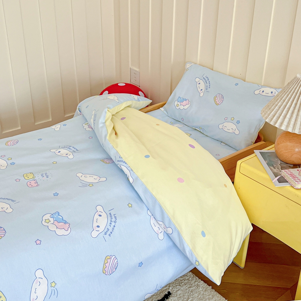 91家纺网 家纺一手货源 找家纺 名兮家居 2025新款全棉小版经典奥特曼-三丽鸥幼儿园儿童套件【含防伪标】 蛋糕玉桂狗