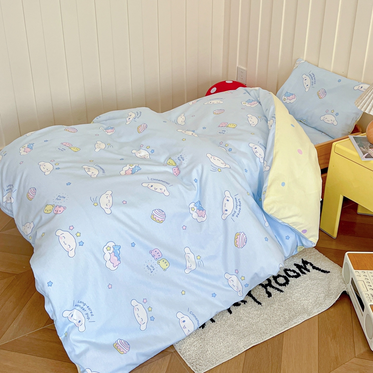 91家纺网 家纺一手货源 找家纺 名兮家居 2025新款全棉小版经典奥特曼-三丽鸥幼儿园儿童套件【含防伪标】 蛋糕玉桂狗