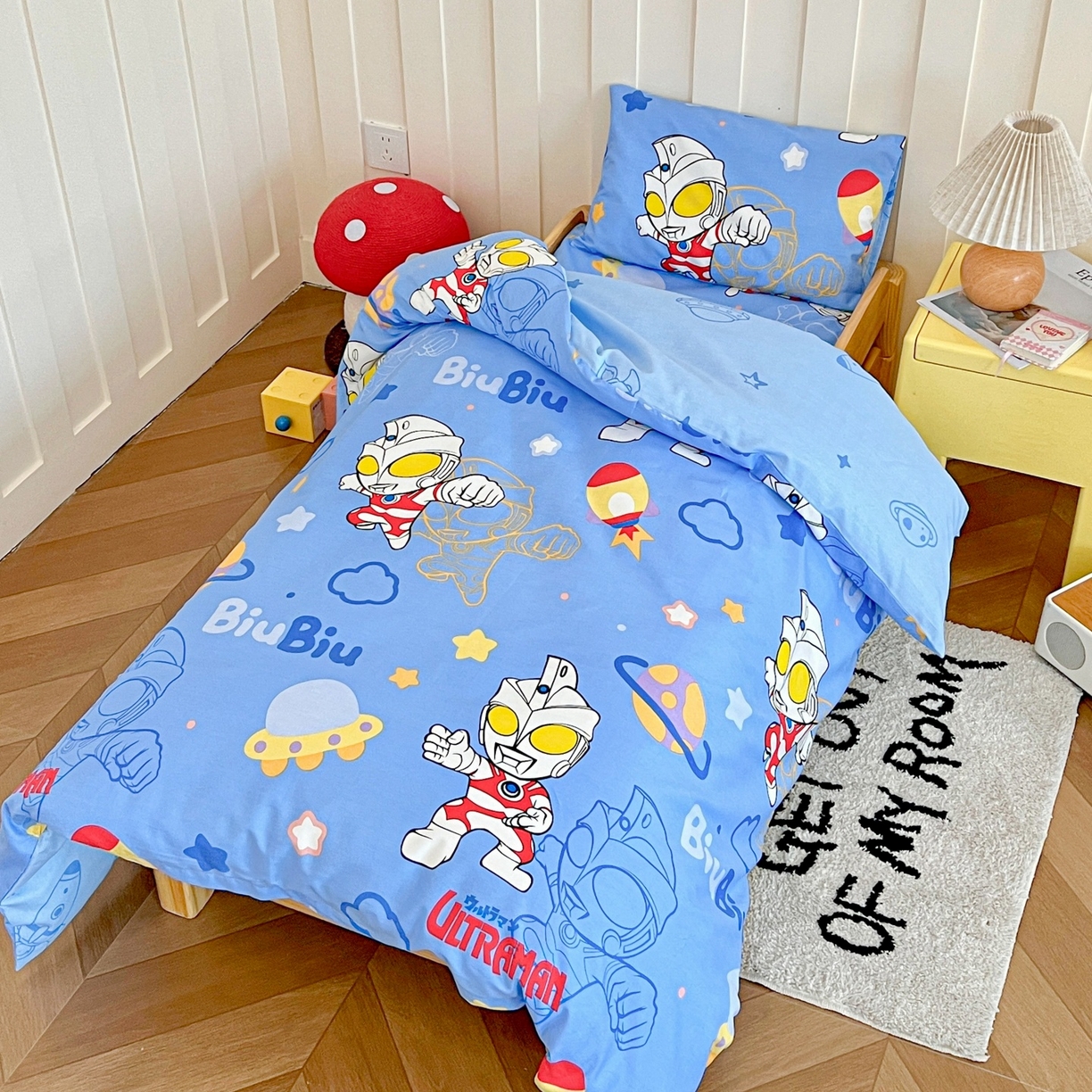 91家纺网 家纺一手货源 找家纺 名兮家居 2025新款全棉小版经典奥特曼-三丽鸥幼儿园儿童套件【含防伪标】 光线王子