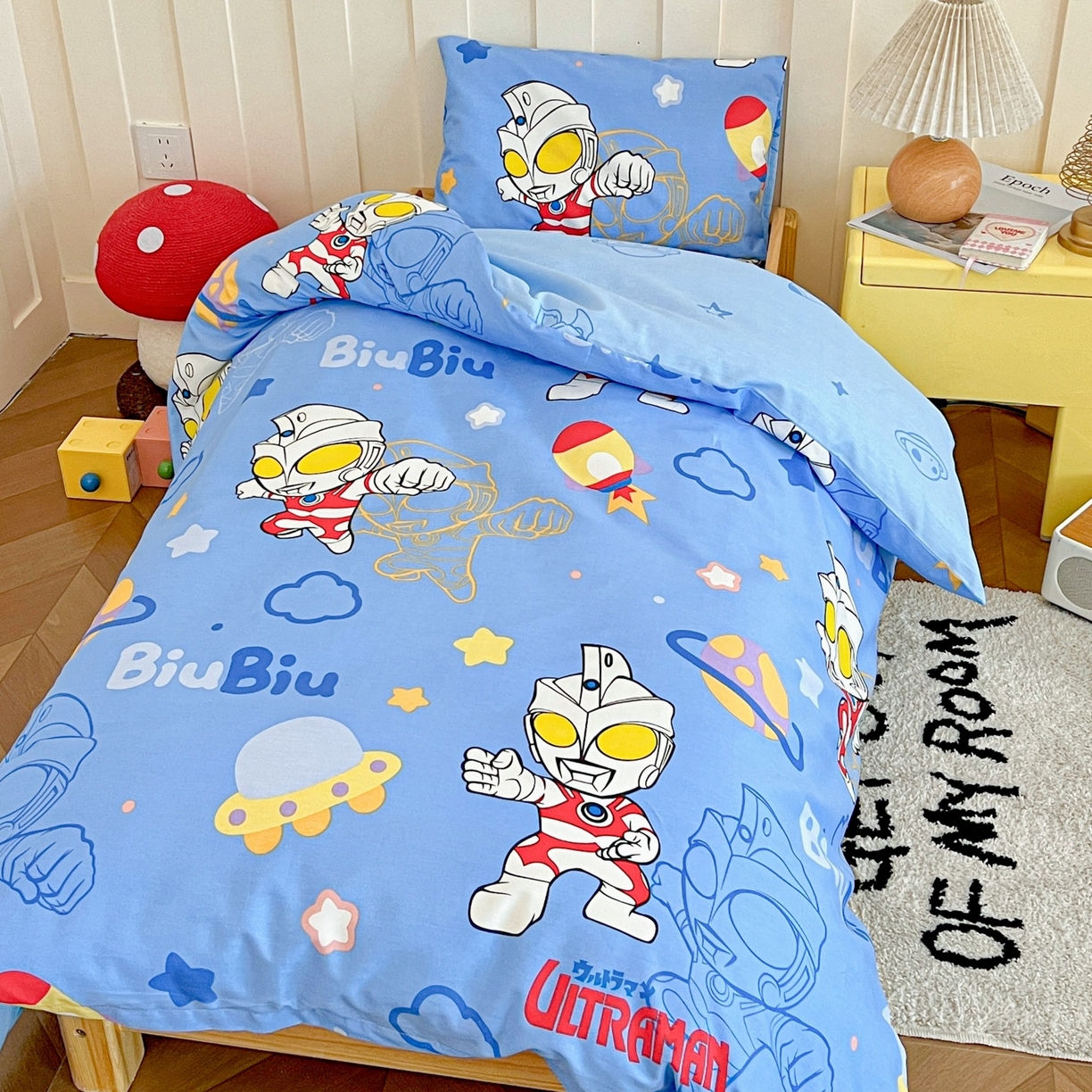 91家纺网 家纺一手货源 找家纺 名兮家居 2025新款全棉小版经典奥特曼-三丽鸥幼儿园儿童套件【含防伪标】 光线王子