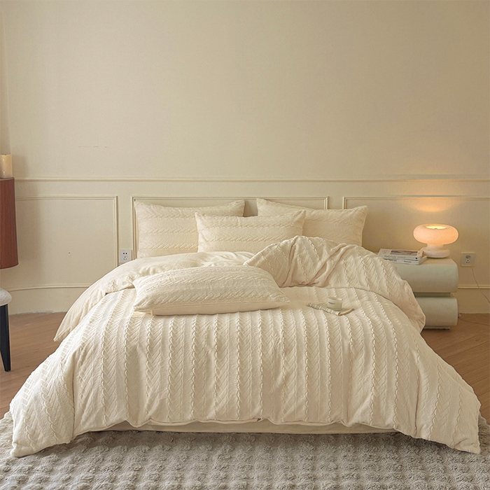 618家纺 2025新款冬日纯色法式浪漫月桂绒四件套 月桂绒-奶白绒