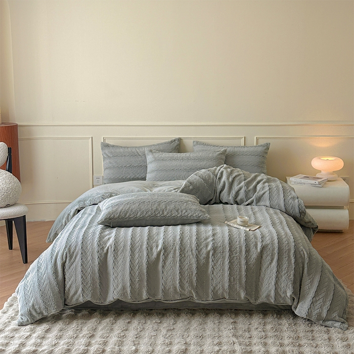 618家纺 2025新款冬日纯色法式浪漫月桂绒四件套 月桂绒-灰纹绒