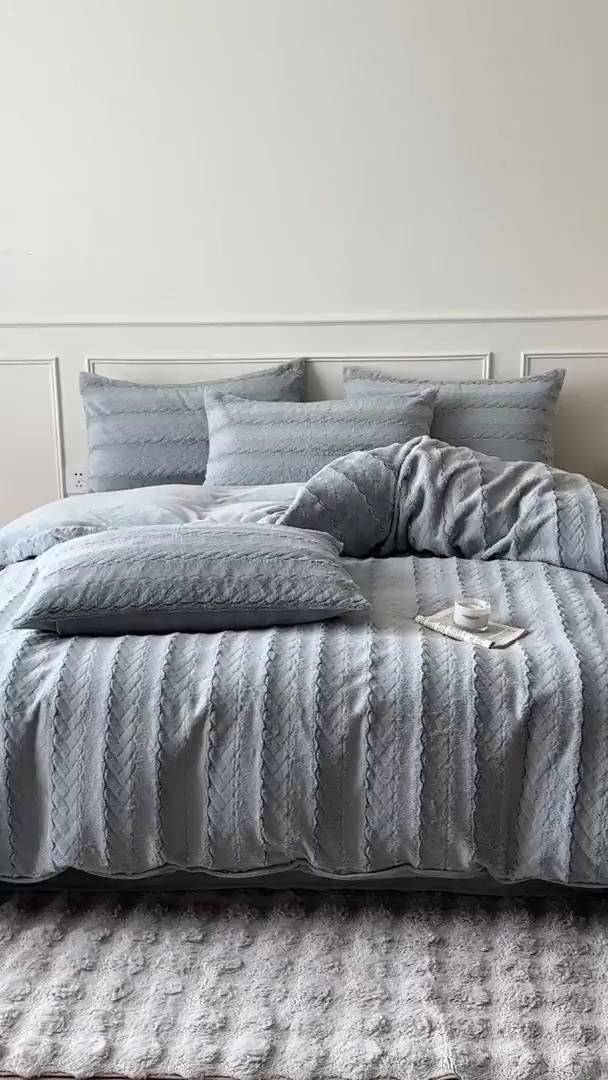 91家纺网 家纺一手货源 找家纺 （总）618家纺 2025新款冬日纯色法式浪漫月桂绒四件套