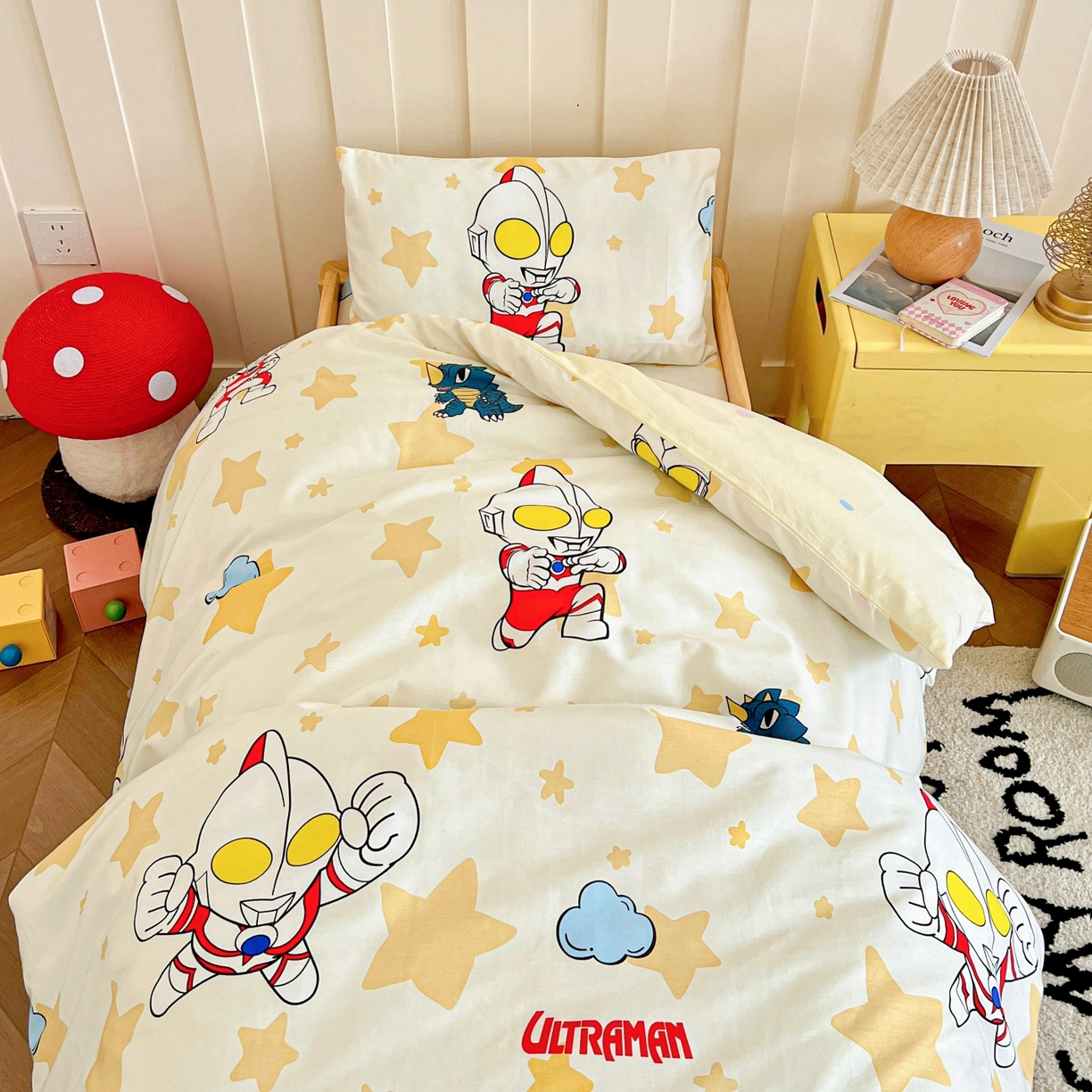 91家纺网 家纺一手货源 找家纺 名兮家居 2025新款全棉小版经典奥特曼-三丽鸥幼儿园儿童套件【含防伪标】 星星奥特曼