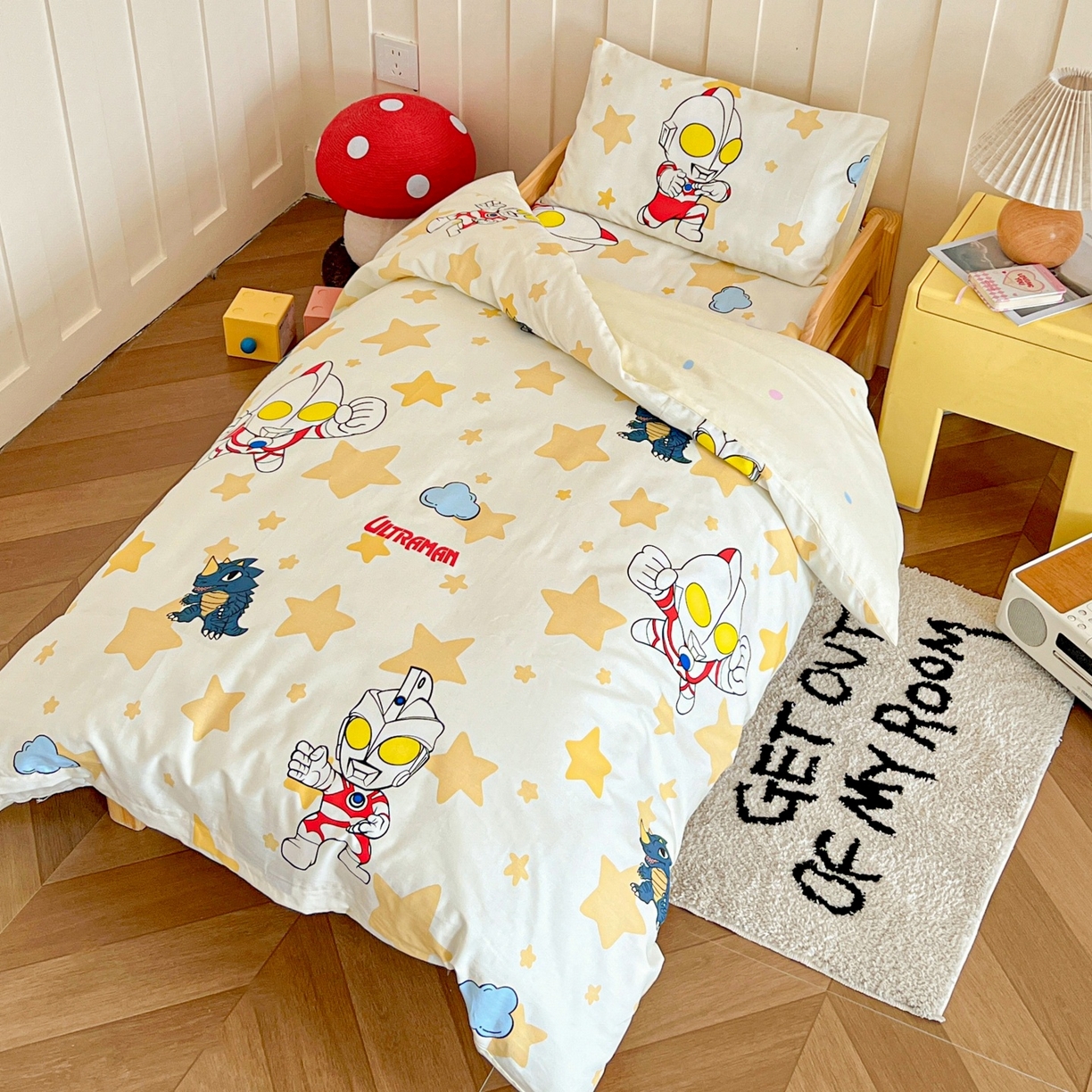 91家纺网 家纺一手货源 找家纺 名兮家居 2025新款全棉小版经典奥特曼-三丽鸥幼儿园儿童套件【含防伪标】 星星奥特曼