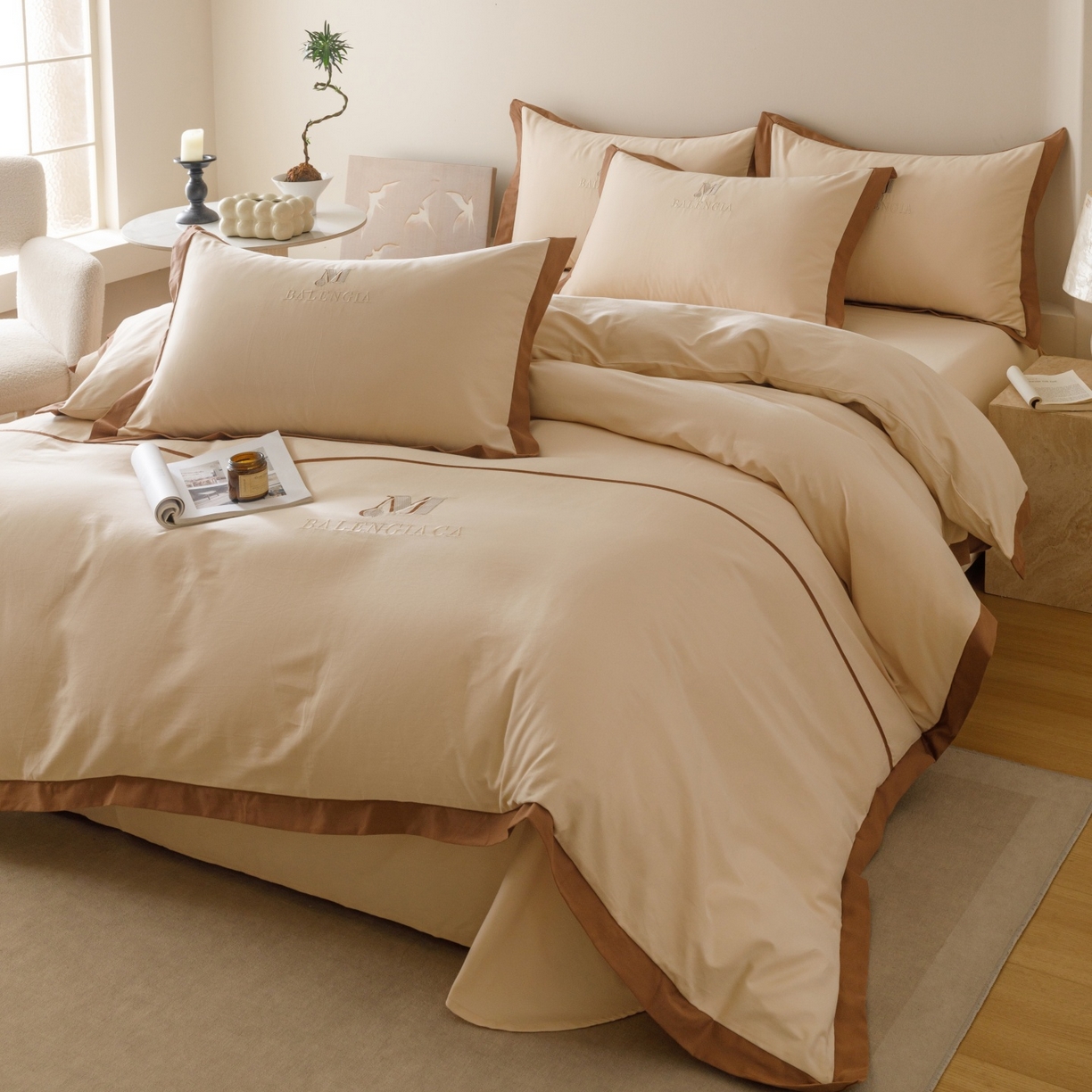 91家纺网 家纺一手货源 找家纺 艾莱家纺 2025新款A类50S云柔棉加密柔顺磨毛四件套-依人梦 依人梦-浅香槟