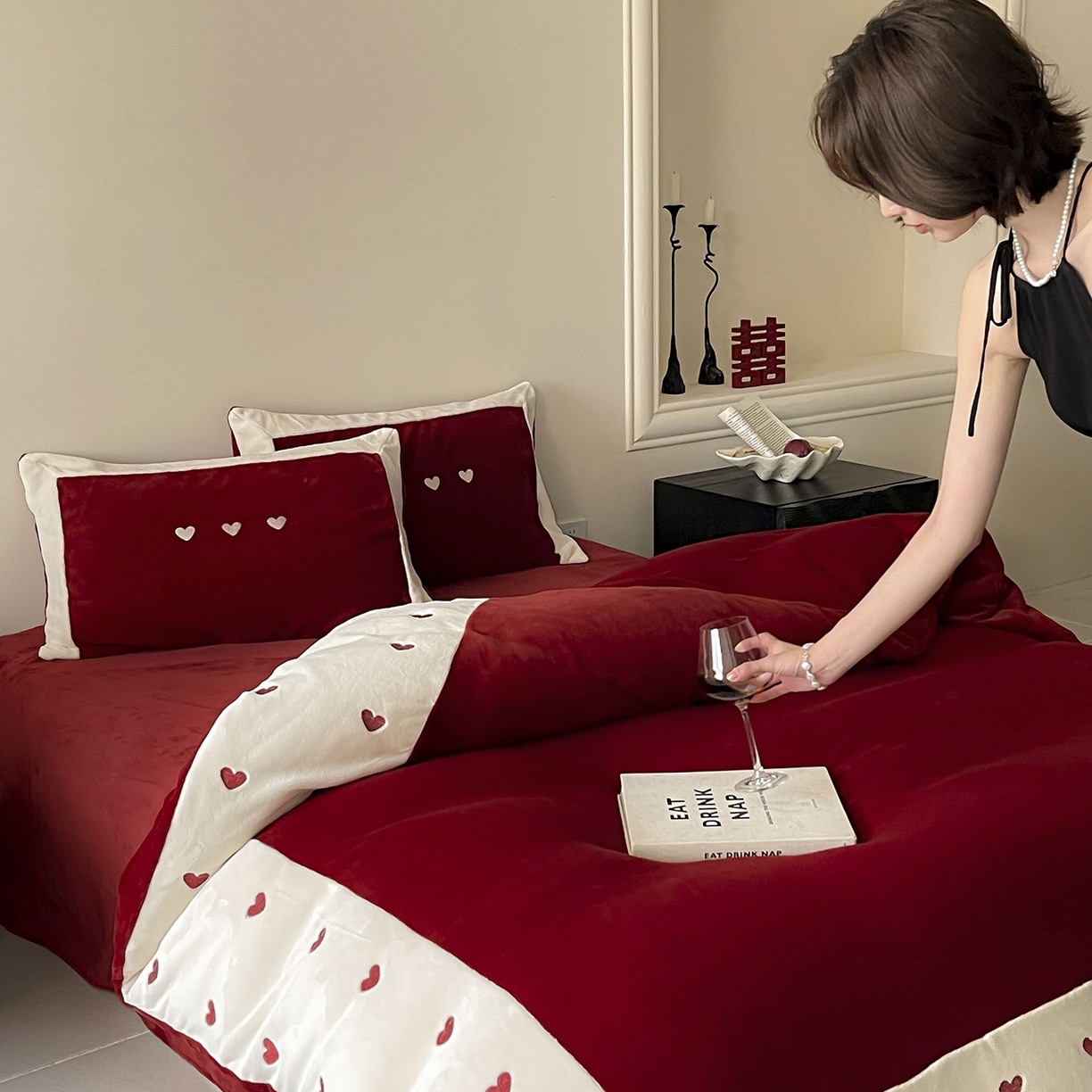 91家纺网 家纺一手货源 找家纺 （总）西西家居 2025新款全消光230g牛奶绒四件套-心心相印（各平台严格控价劵后不低于338元起! 会员-20元）