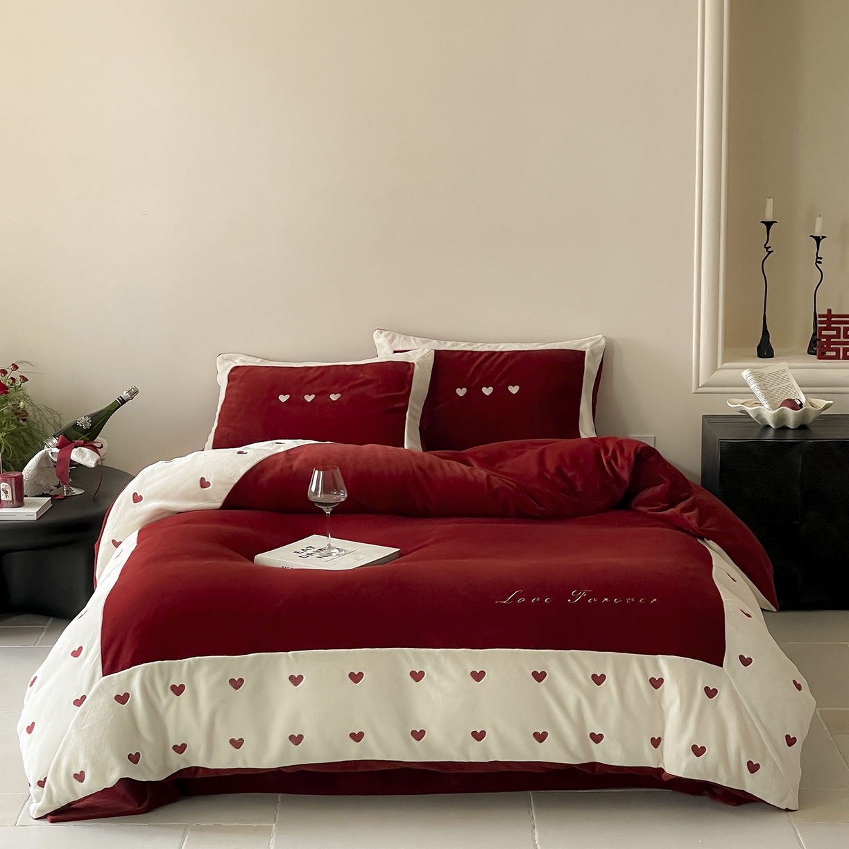 91家纺网 家纺一手货源 找家纺 （总）西西家居 2025新款全消光230g牛奶绒四件套-心心相印（各平台严格控价劵后不低于338元起! 会员-20元）