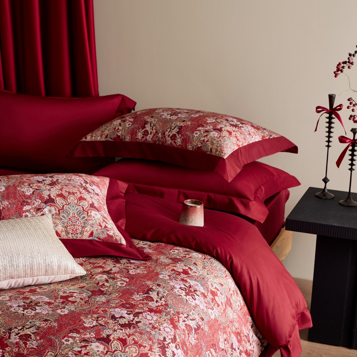 91家纺网 家纺一手货源 找家纺 涞澳家纺 2025新款婚庆印花四件套 春山