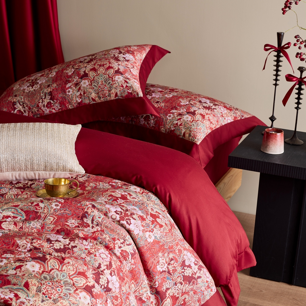 91家纺网 家纺一手货源 找家纺 涞澳家纺 2025新款婚庆印花四件套 春山