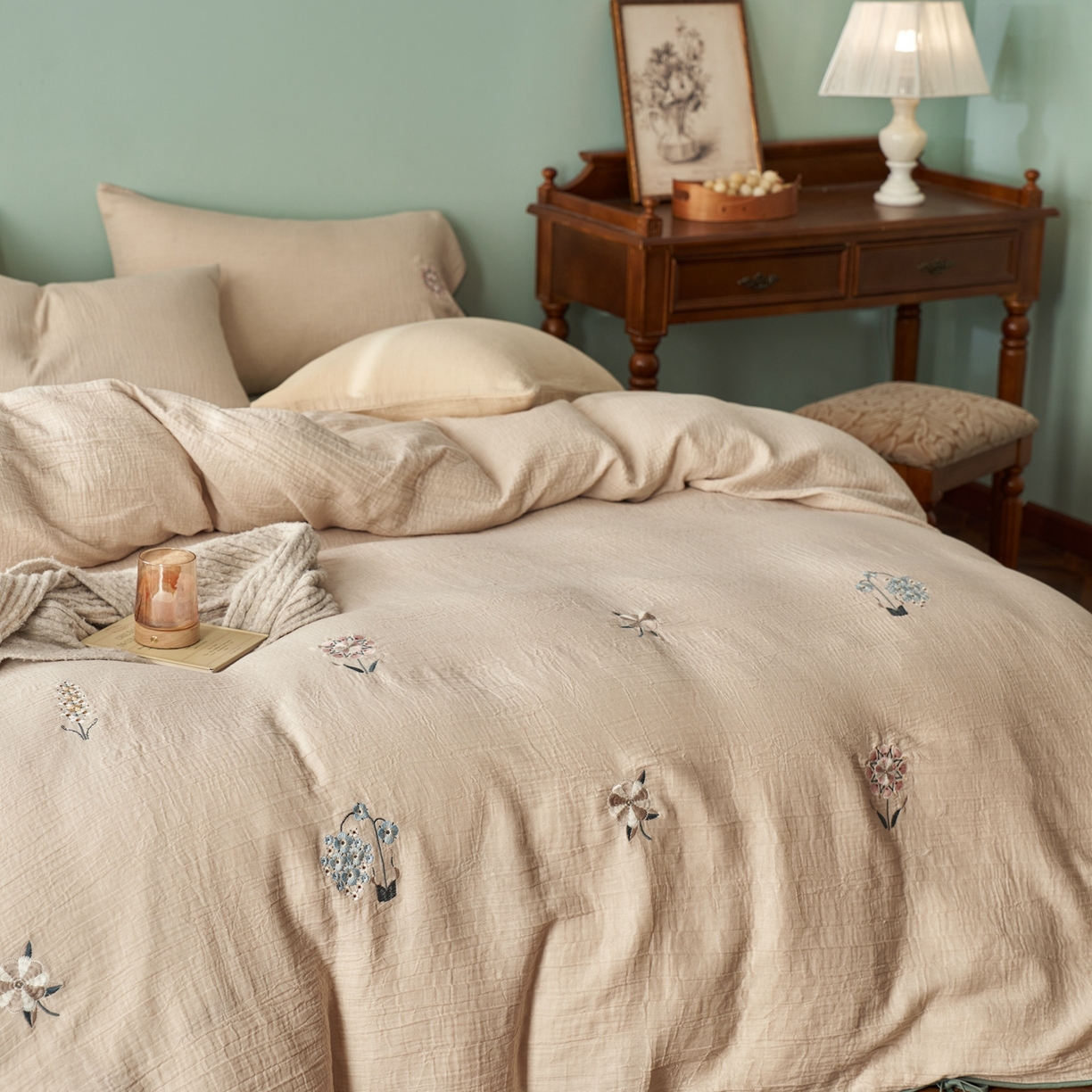 91家纺网 家纺一手货源 找家纺 （总）涞澳家纺 2025新款棉麻皱皱纱四件套