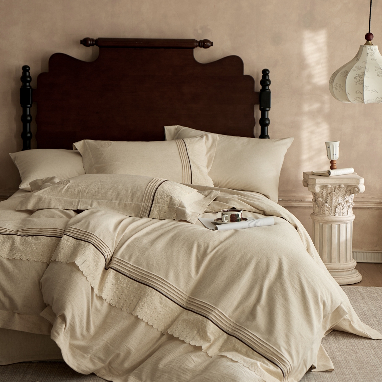 涞澳家纺 2025新款棉麻皱皱纱四件套 花蓉环