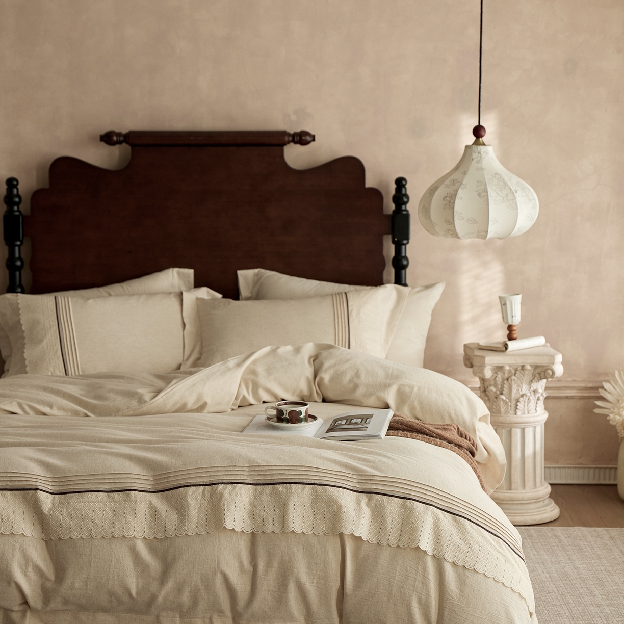 91家纺网 家纺一手货源 找家纺 涞澳家纺 2025新款棉麻皱皱纱四件套 花蓉环