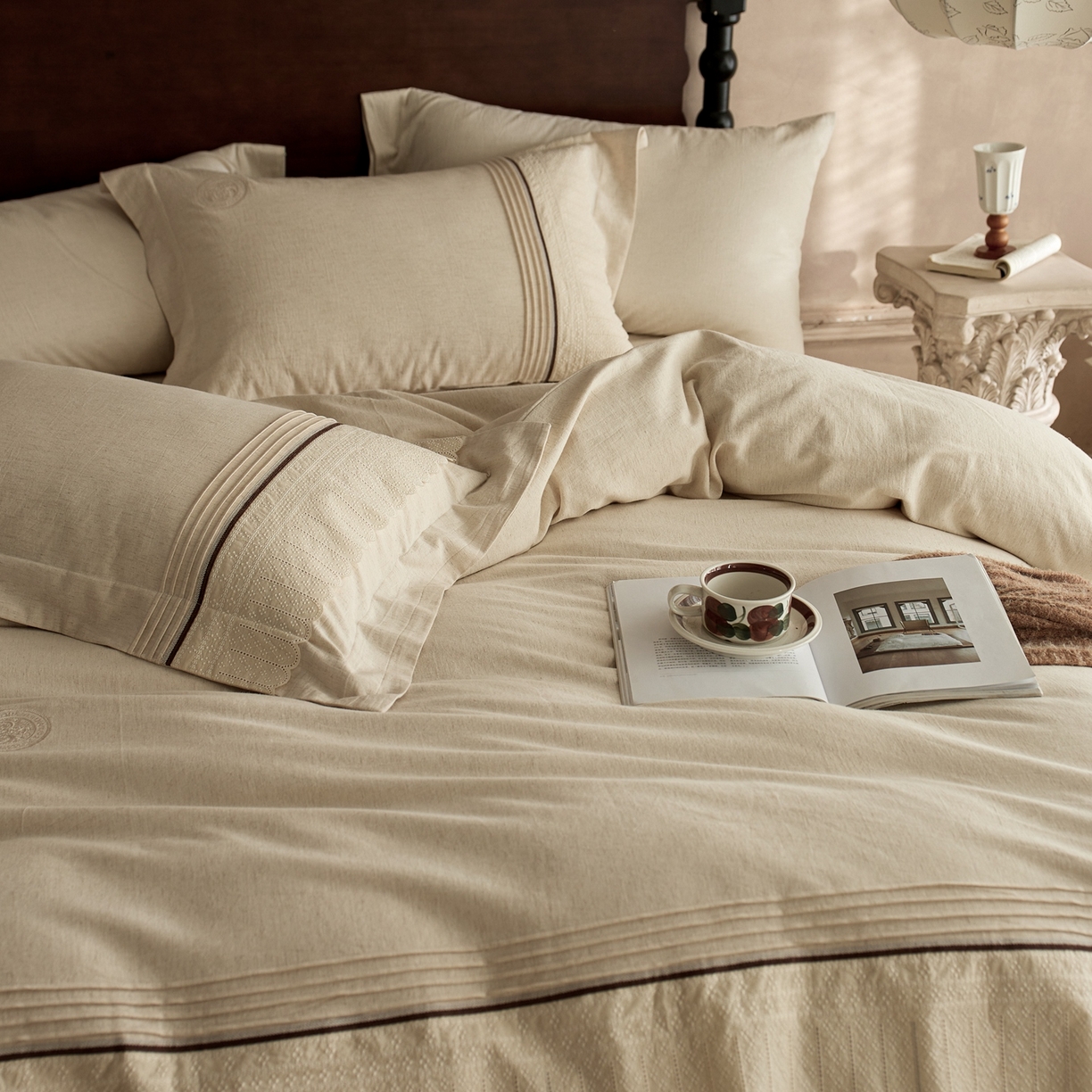 91家纺网 家纺一手货源 找家纺 涞澳家纺 2025新款棉麻皱皱纱四件套 花蓉环