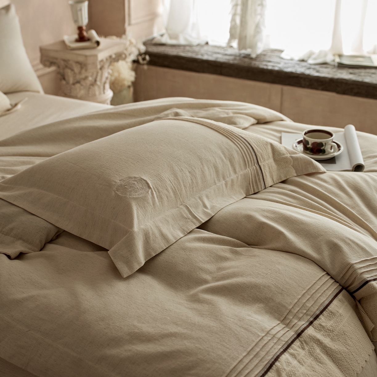 91家纺网 家纺一手货源 找家纺 涞澳家纺 2025新款棉麻皱皱纱四件套 花蓉环