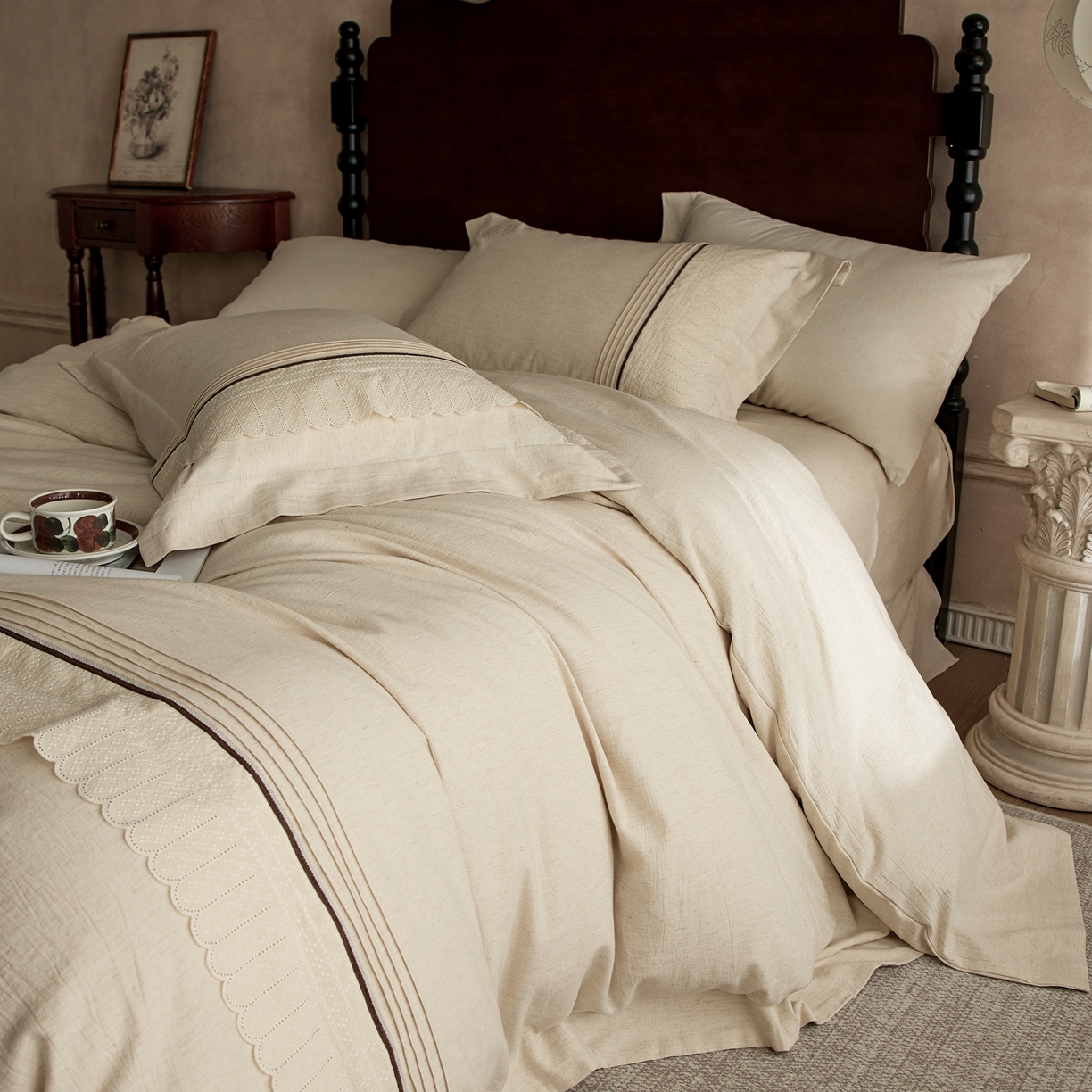 91家纺网 家纺一手货源 找家纺 涞澳家纺 2025新款棉麻皱皱纱四件套 花蓉环