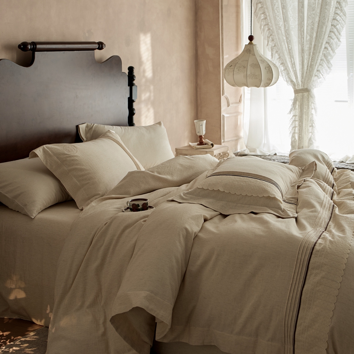 91家纺网 家纺一手货源 找家纺 涞澳家纺 2025新款棉麻皱皱纱四件套 花蓉环