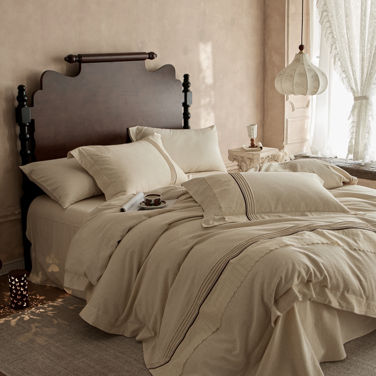 91家纺网 家纺一手货源 找家纺 涞澳家纺 2025新款棉麻皱皱纱四件套 花蓉环