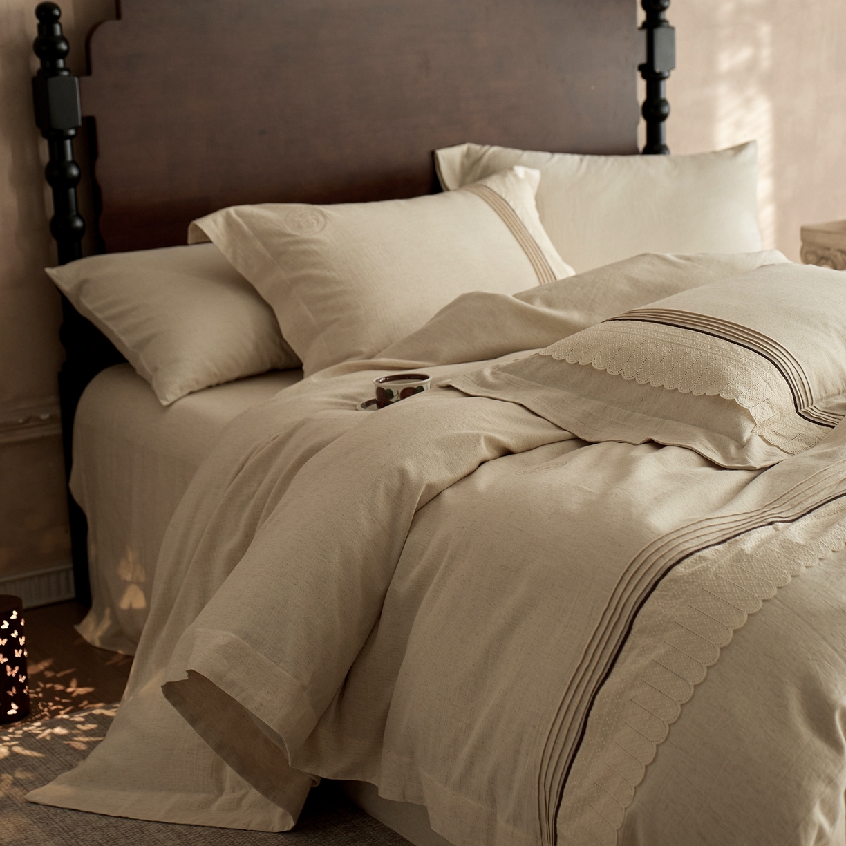 91家纺网 家纺一手货源 找家纺 涞澳家纺 2025新款棉麻皱皱纱四件套 花蓉环