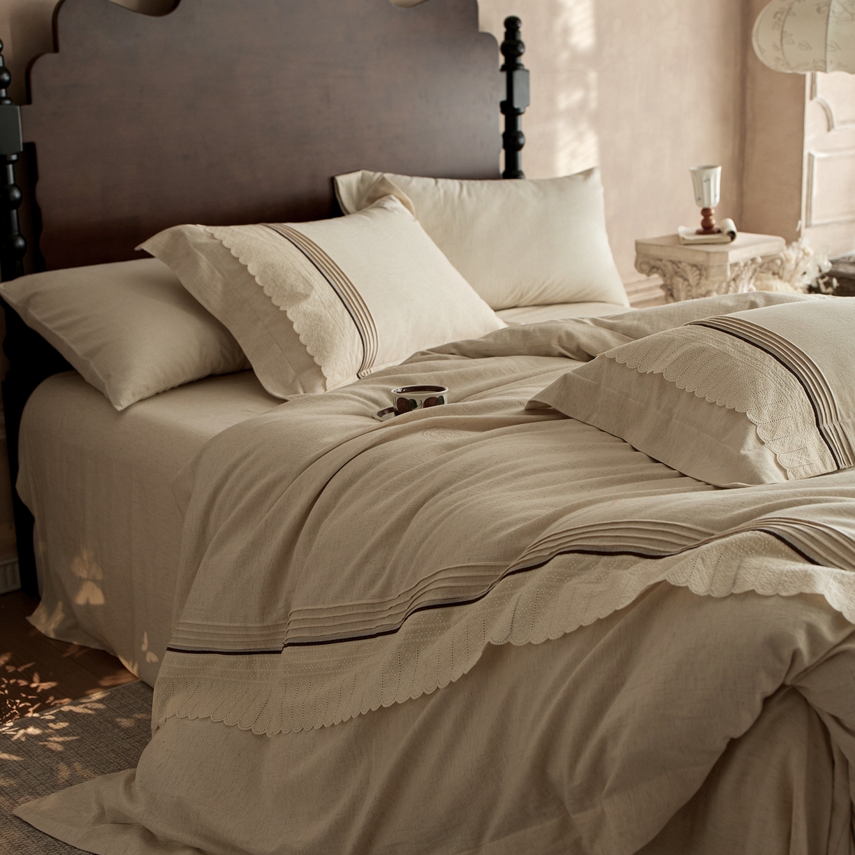 91家纺网 家纺一手货源 找家纺 涞澳家纺 2025新款棉麻皱皱纱四件套 花蓉环