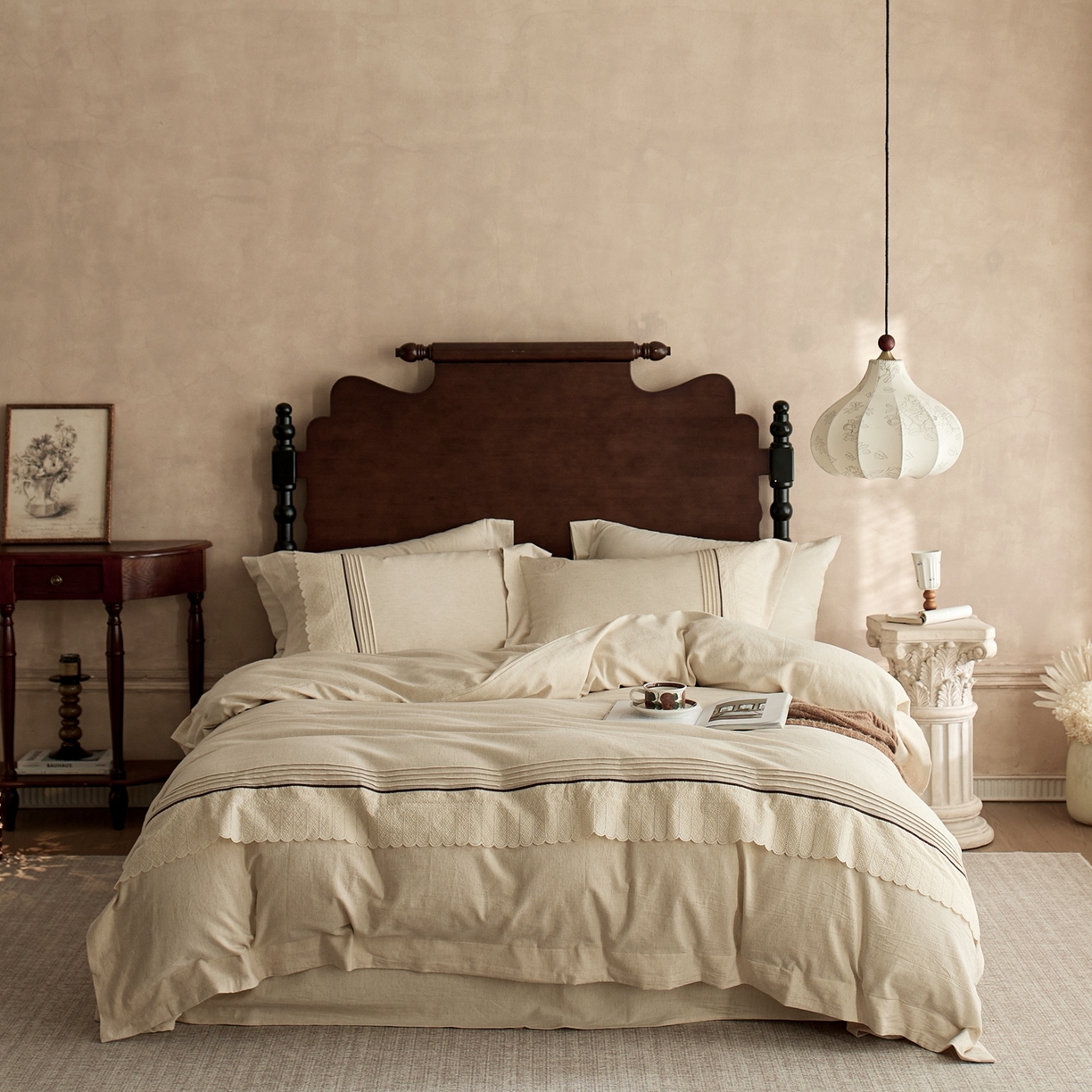 91家纺网 家纺一手货源 找家纺 涞澳家纺 2025新款棉麻皱皱纱四件套 花蓉环