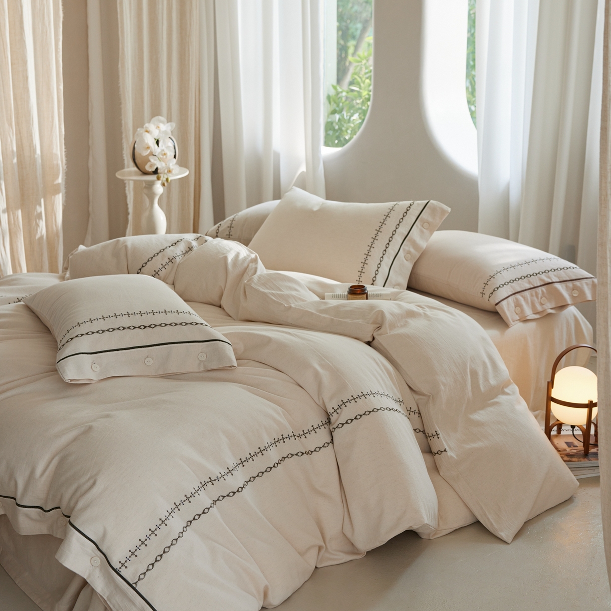 91家纺网 家纺一手货源 找家纺 涞澳家纺 2025新款棉麻皱皱纱四件套 夜里无星