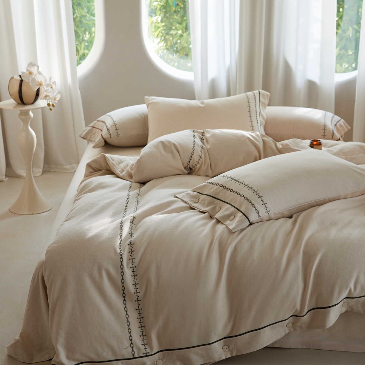 91家纺网 家纺一手货源 找家纺 涞澳家纺 2025新款棉麻皱皱纱四件套 夜里无星