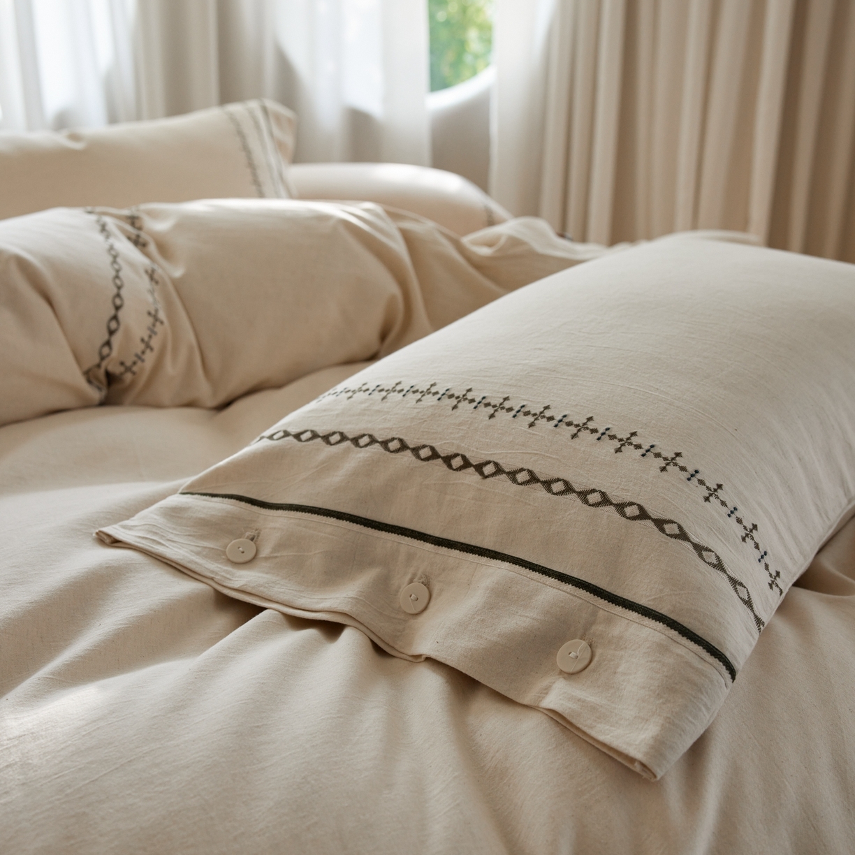 91家纺网 家纺一手货源 找家纺 涞澳家纺 2025新款棉麻皱皱纱四件套 夜里无星