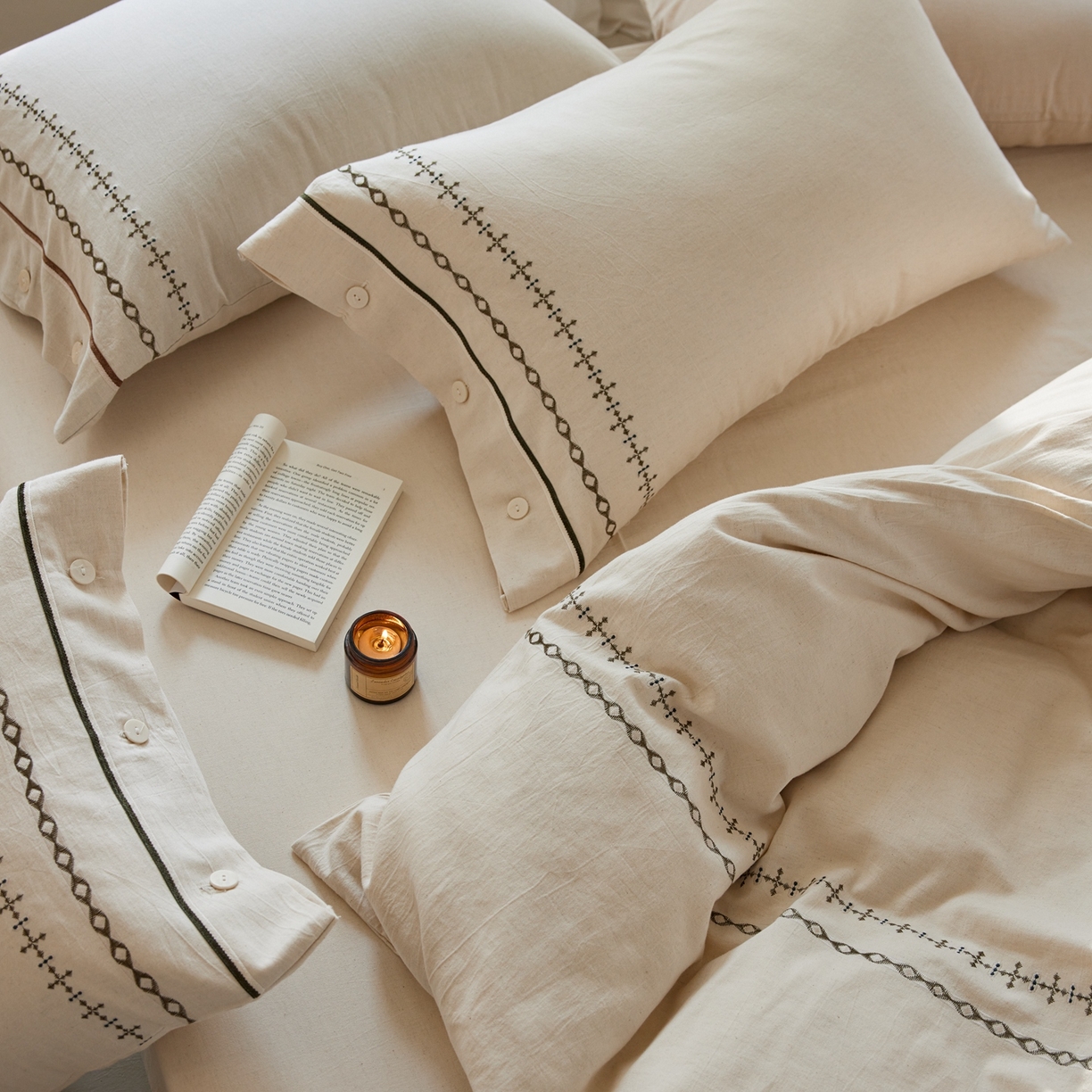 91家纺网 家纺一手货源 找家纺 涞澳家纺 2025新款棉麻皱皱纱四件套 夜里无星