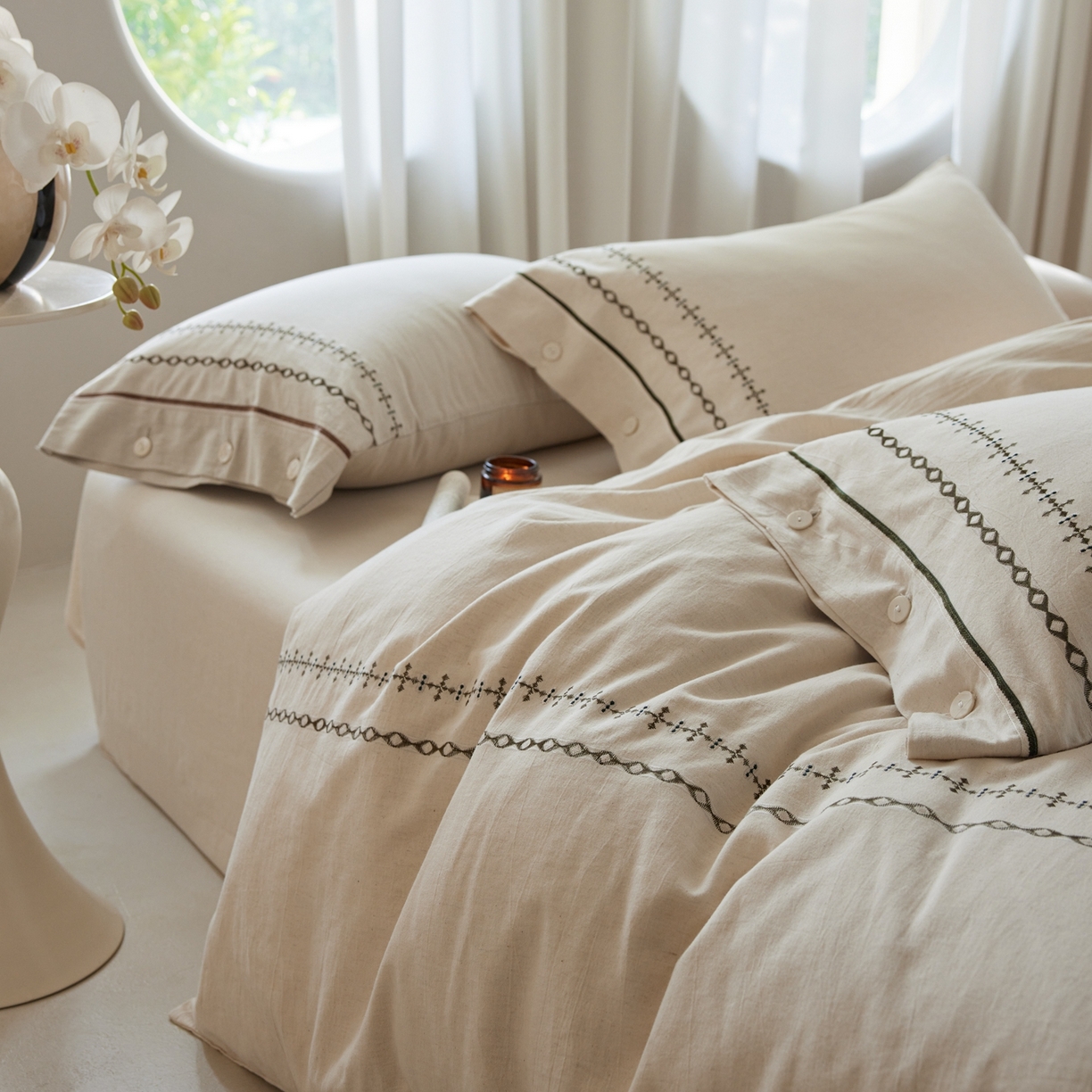 91家纺网 家纺一手货源 找家纺 涞澳家纺 2025新款棉麻皱皱纱四件套 夜里无星