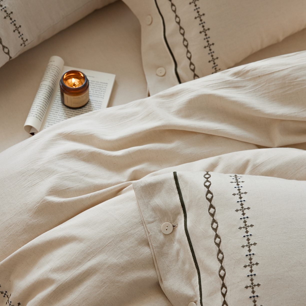 91家纺网 家纺一手货源 找家纺 涞澳家纺 2025新款棉麻皱皱纱四件套 夜里无星