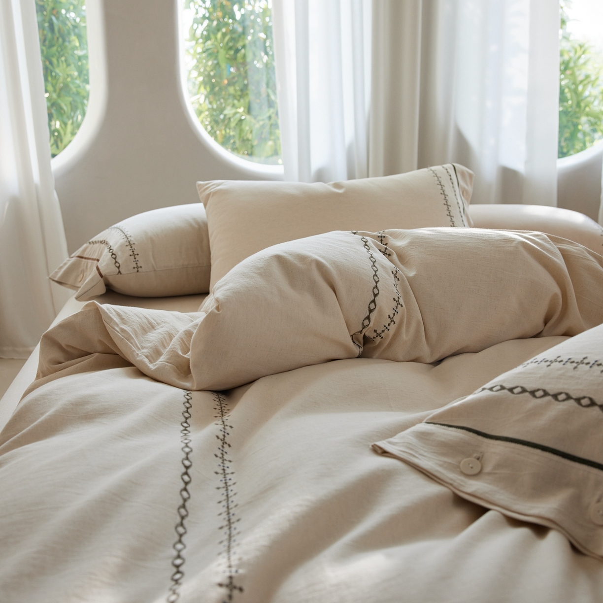 91家纺网 家纺一手货源 找家纺 涞澳家纺 2025新款棉麻皱皱纱四件套 夜里无星